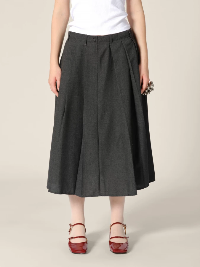 Grey 'Lach' wide pleated midi skirt
