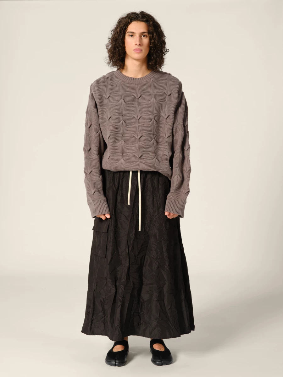 Black 'Ayta' crinkled midi skirt