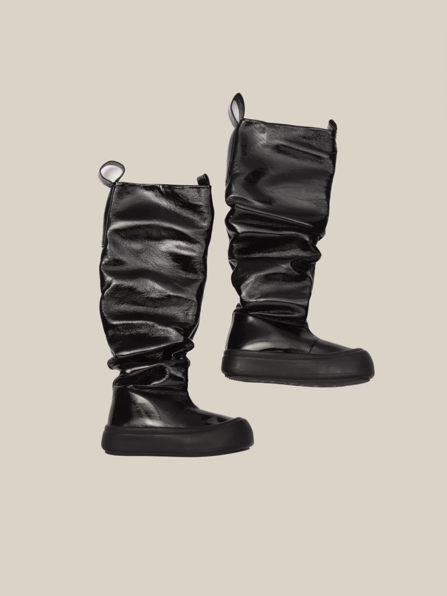 Black 'Fisherman' High Boots in Patent Leather