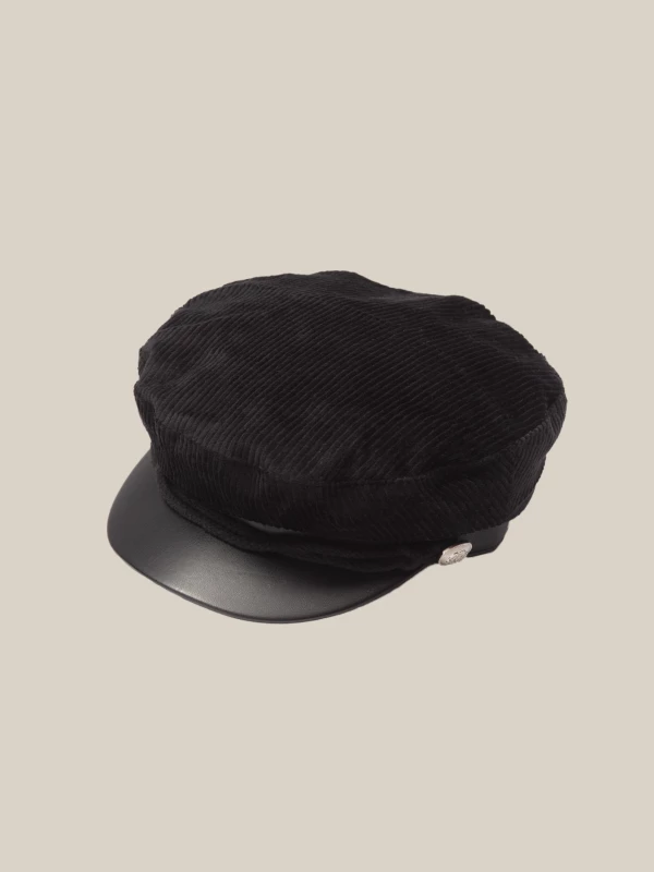 Black 'Elea' Silver Buckles Corduroy Hat