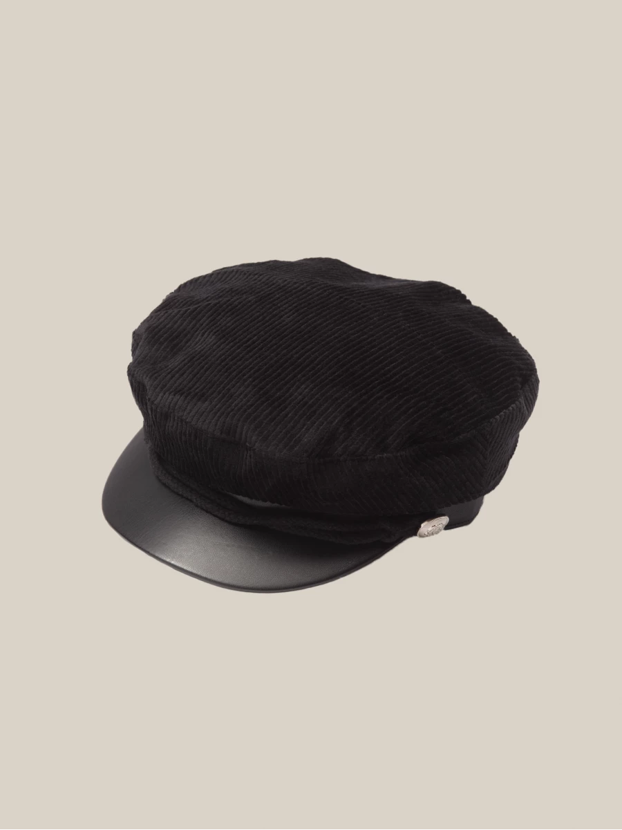 Black 'Elea' Silver Buckles Corduroy Hat