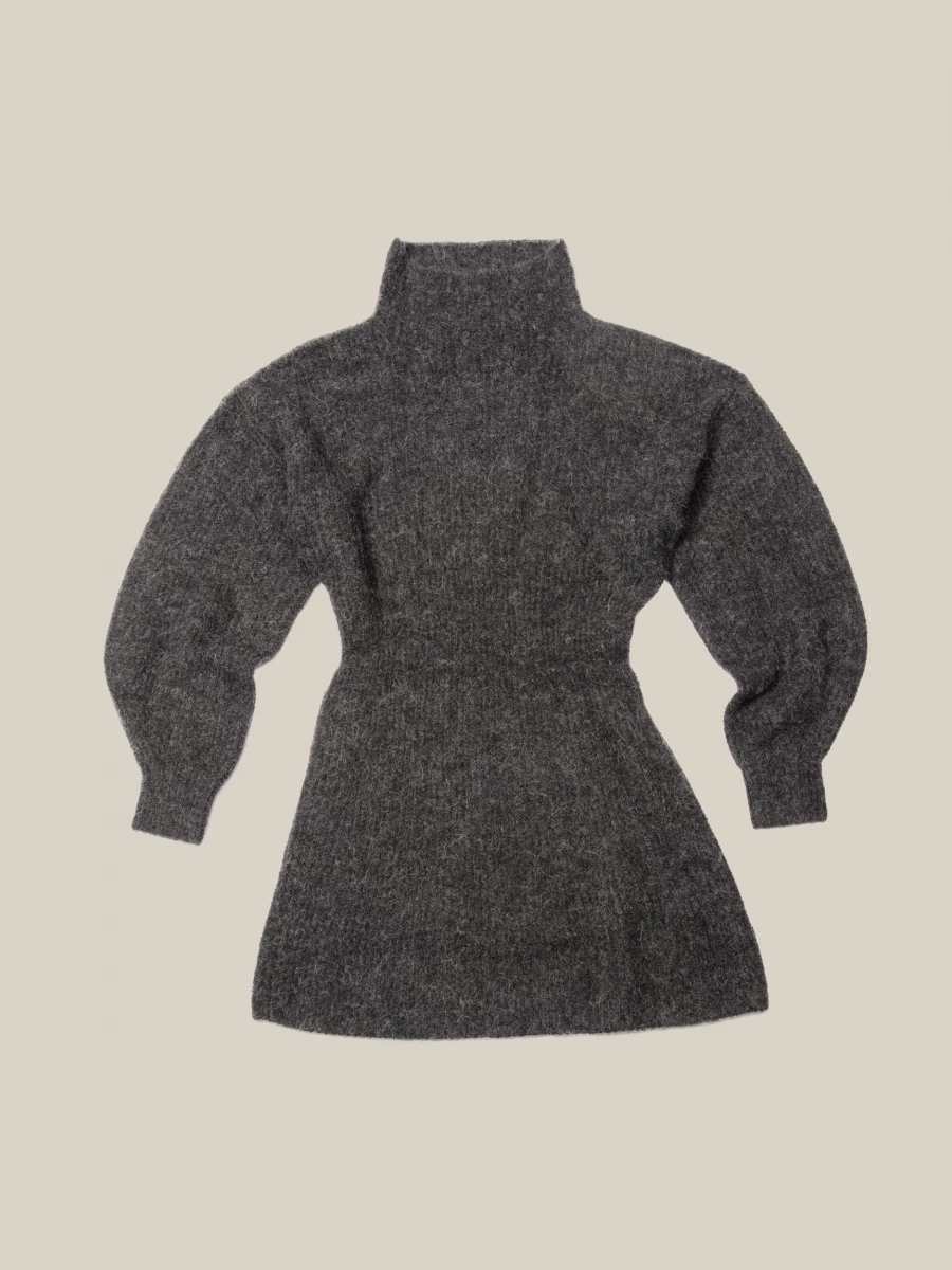 Abito Corto Grigio Melange 'Verona' in maglia con collo