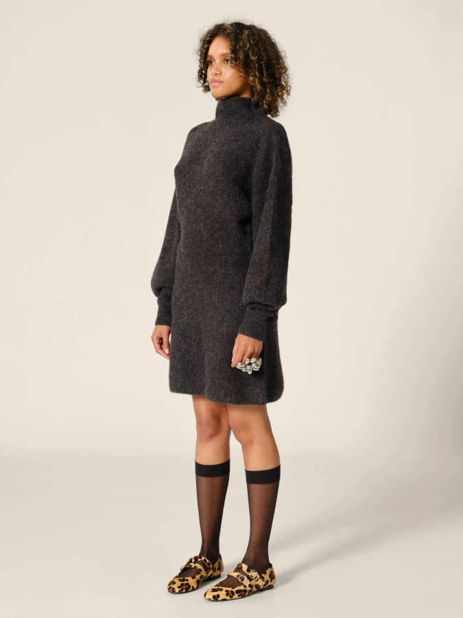 Abito Corto Grigio Melange 'Verona' in maglia con collo