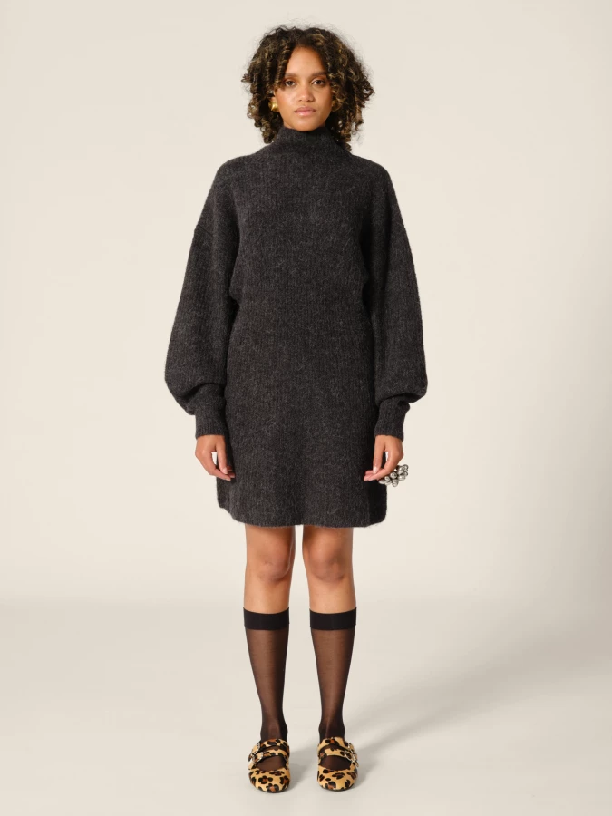 Abito Corto Grigio Melange 'Verona' in maglia con collo