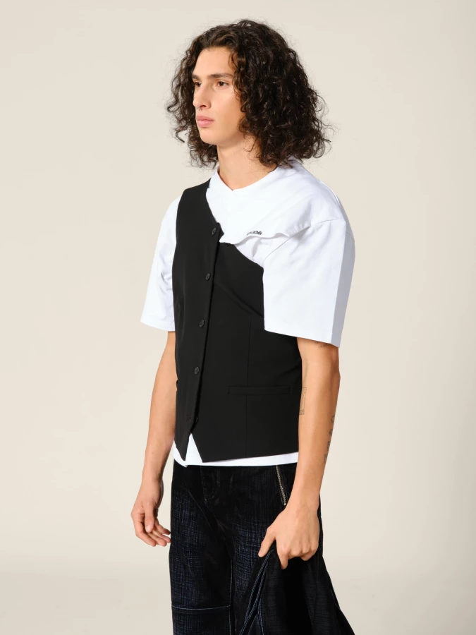 Black 'Scott' One-Shoulder Suiting Vest