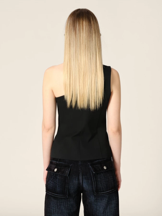 Black 'Scott' One-Shoulder Suiting Vest