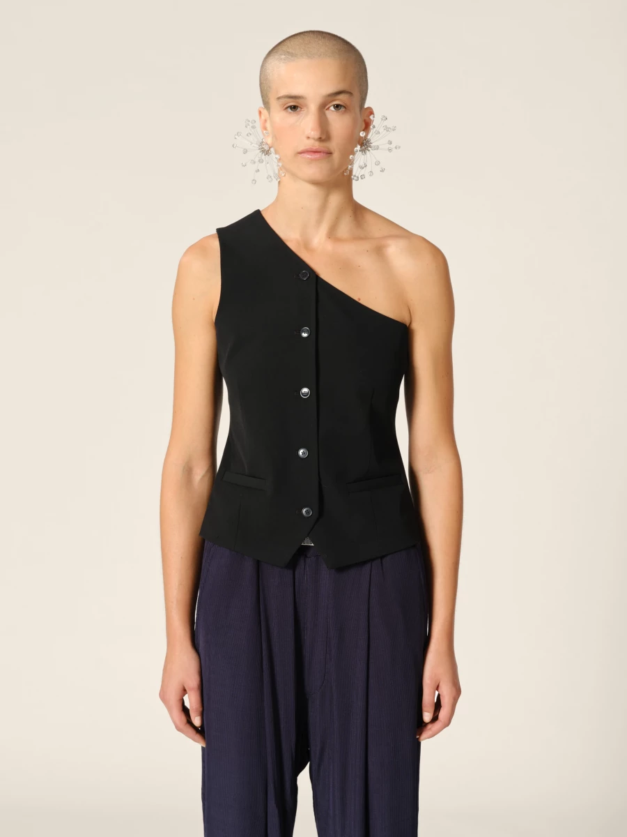 Black 'Scott' One-Shoulder Suiting Vest