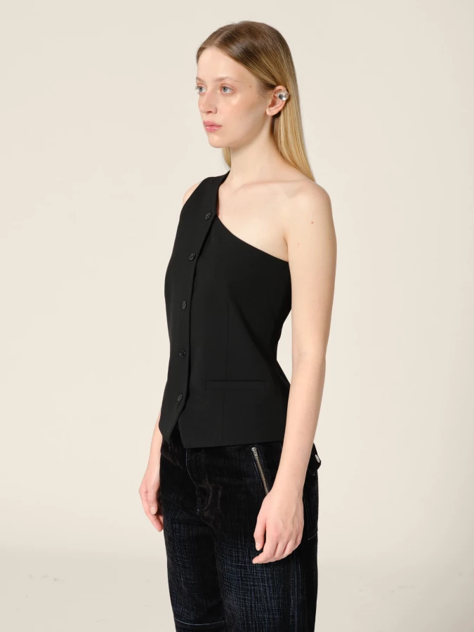 Black 'Scott' One-Shoulder Suiting Vest