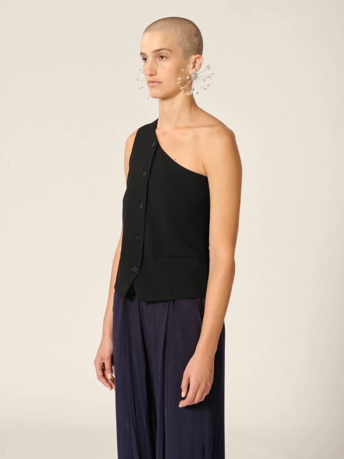 Black 'Scott' One-Shoulder Suiting Vest
