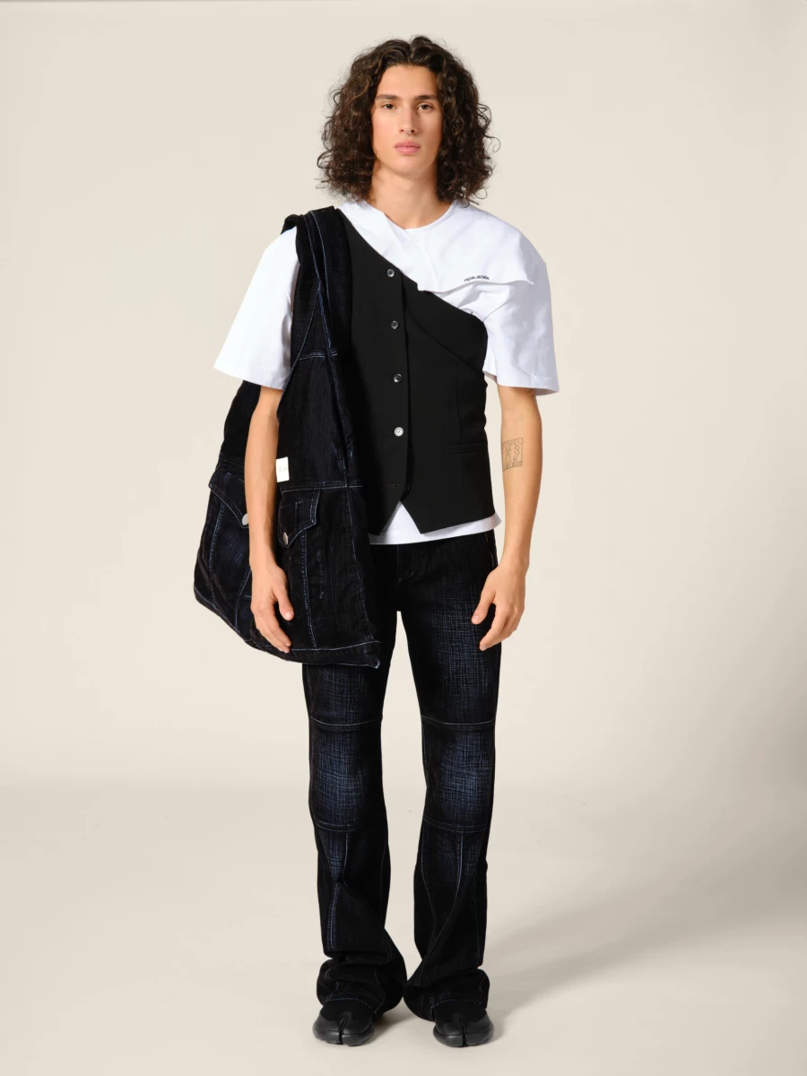 Black 'Scott' One-Shoulder Suiting Vest