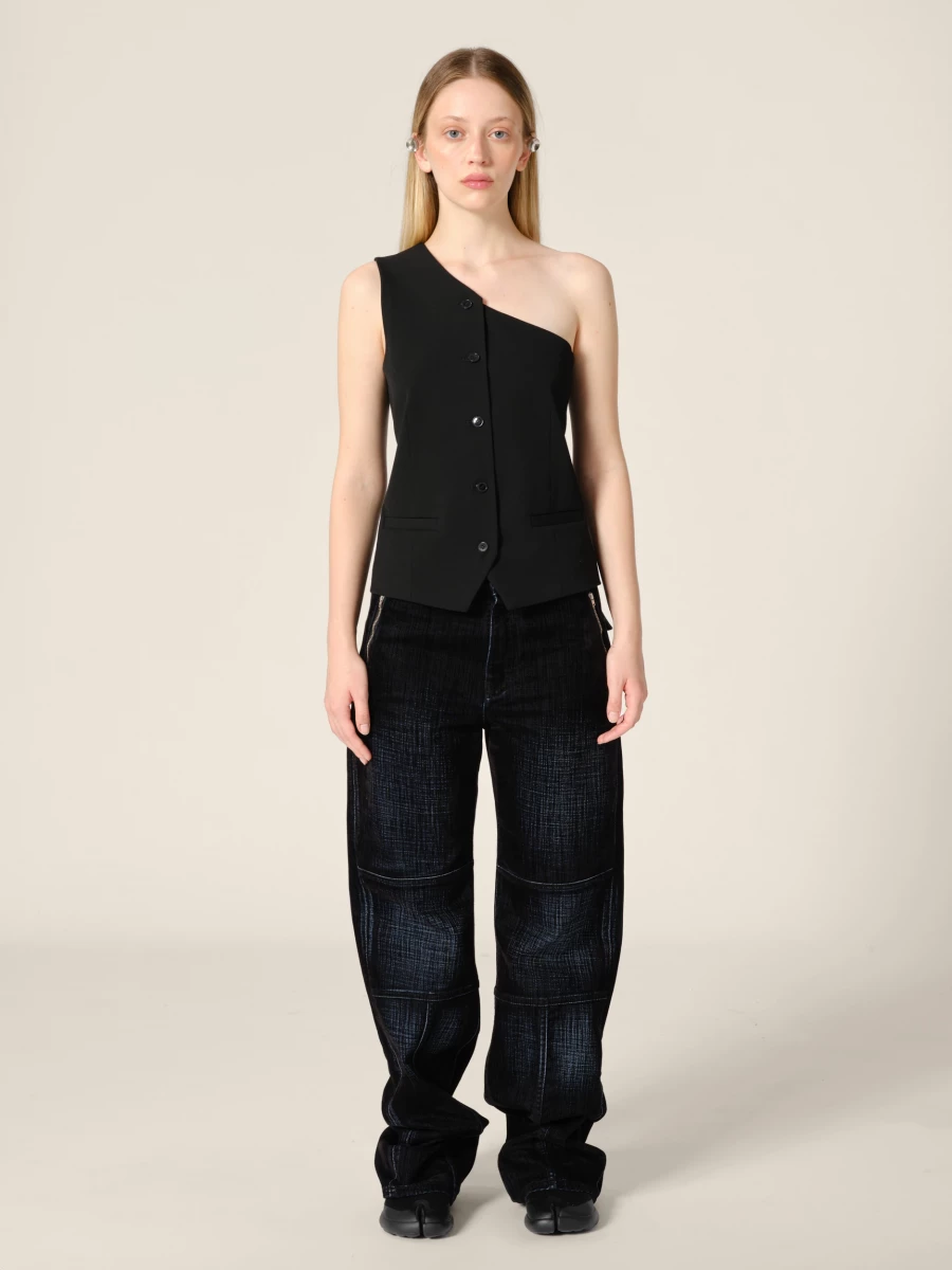 Black 'Scott' One-Shoulder Suiting Vest