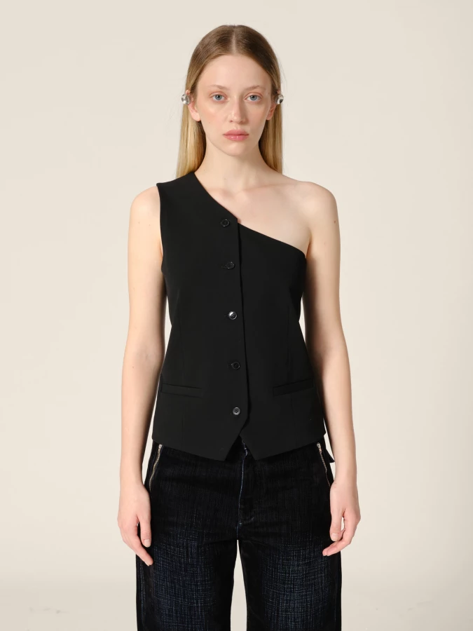 Black 'Scott' One-Shoulder Suiting Vest