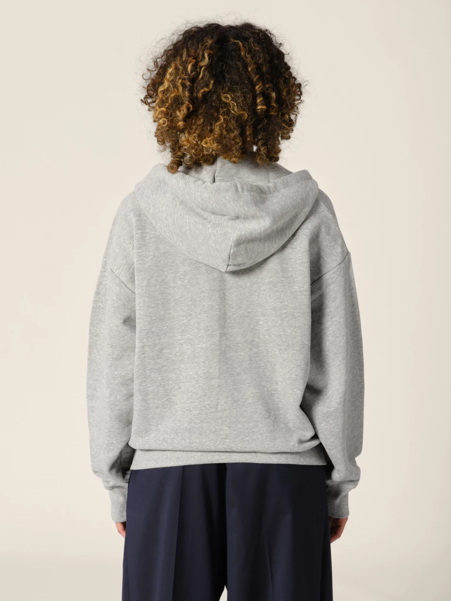 Felpa Grigio Chiaro Melange in cotone con zip e cappuccio