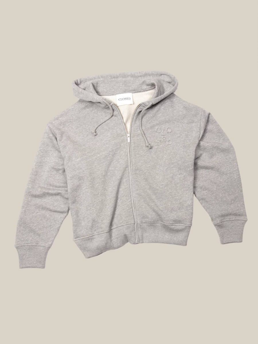 Felpa Grigio Chiaro Melange in cotone con zip e cappuccio