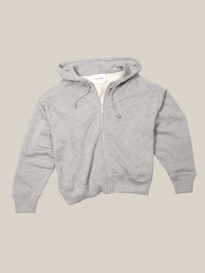 Light Grey Melange Cotton Zip Hoodie
