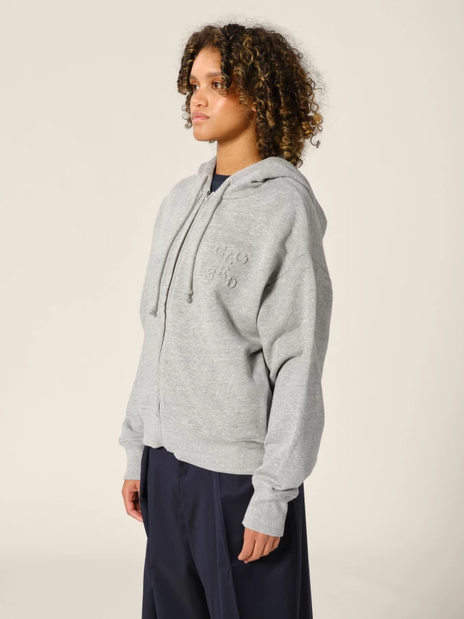Felpa Grigio Chiaro Melange in cotone con zip e cappuccio