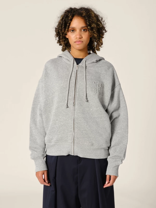 Light Grey Melange Cotton Zip Hoodie 2