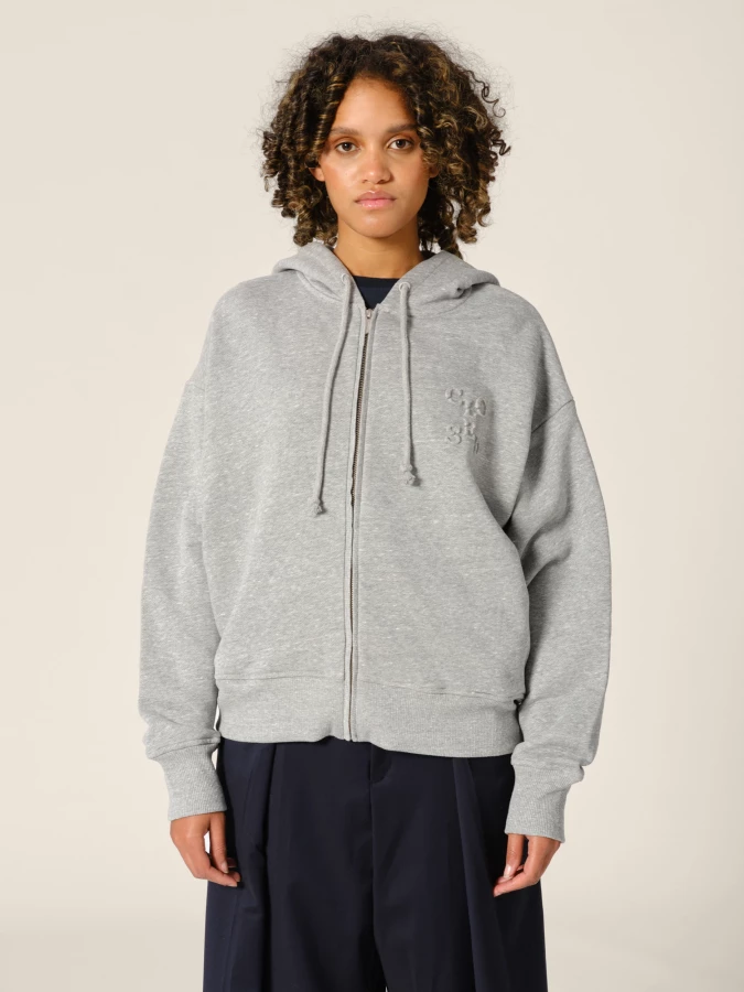 Light Grey Melange Cotton Zip Hoodie