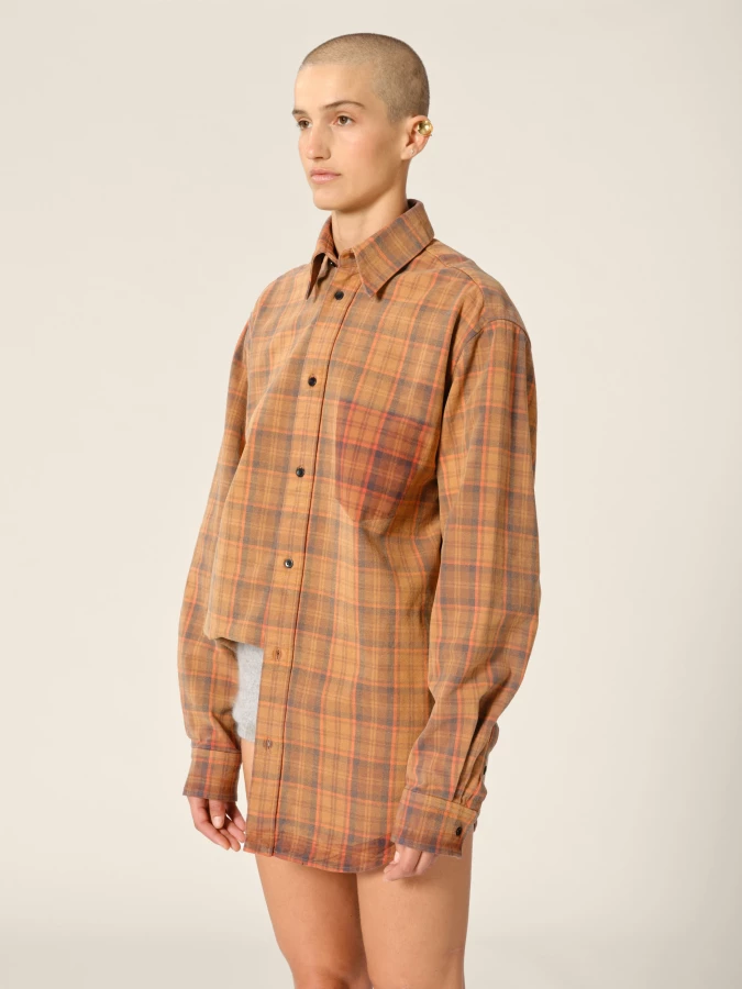 Camicia Arancione Over con motivo Tartan