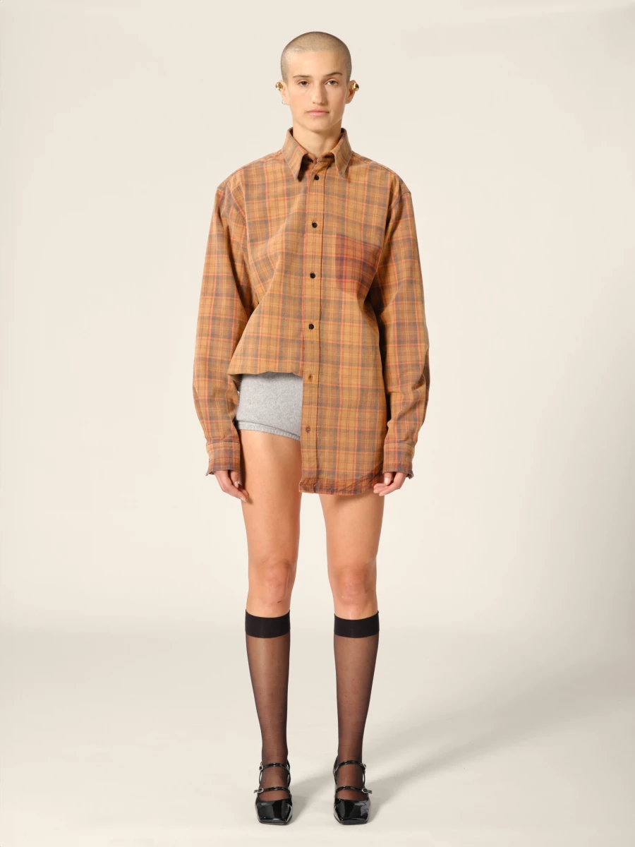 Camicia Arancione Over con motivo Tartan