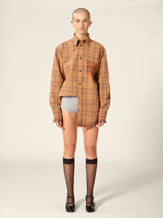Camicia Arancione Over con motivo Tartan