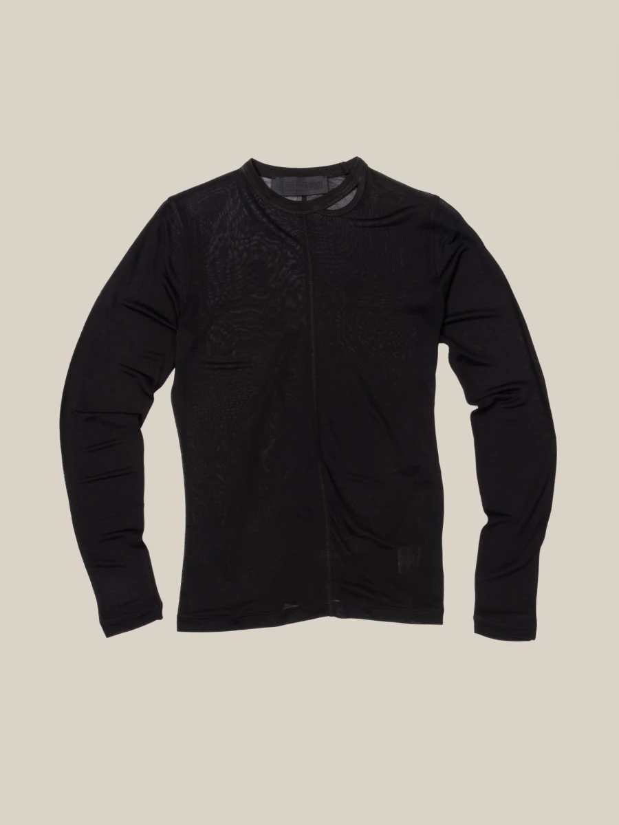 Black Asymetrical Opening Silk Blouse