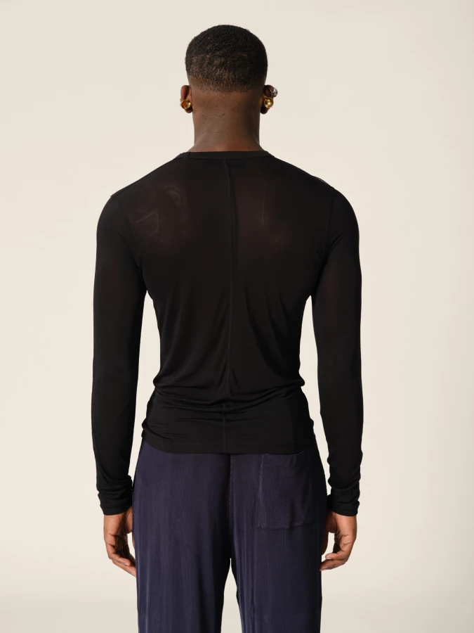 Top con trasparenze Nero Cut-Out in misto Seta