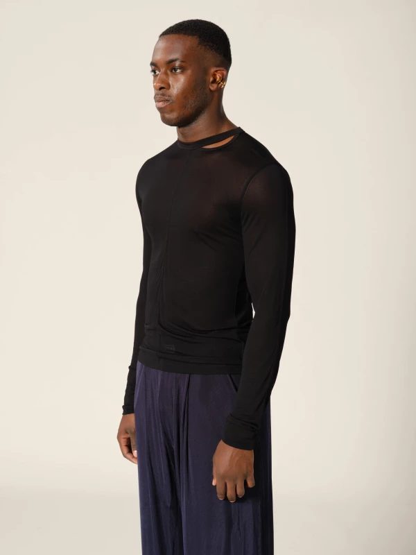 Top con trasparenze Nero Cut-Out in misto Seta 2