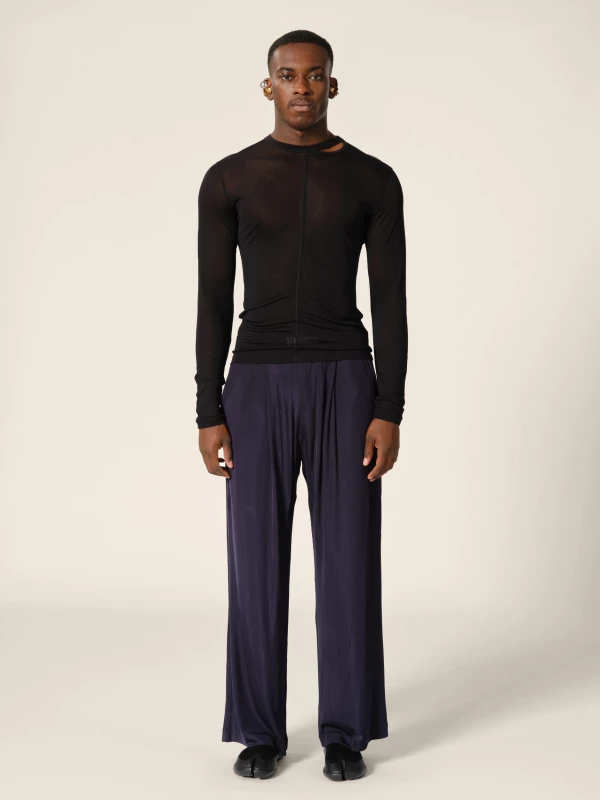 Black Asymetrical Opening Silk Blouse