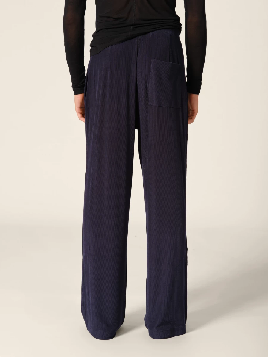 Pantaloni Blu Scuro a gamba larga in Jersey con elastico