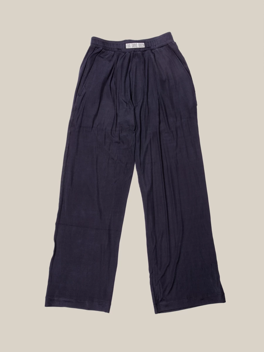 Dark Blue Elasticated Belt Jersey Wide-Leg Trousers