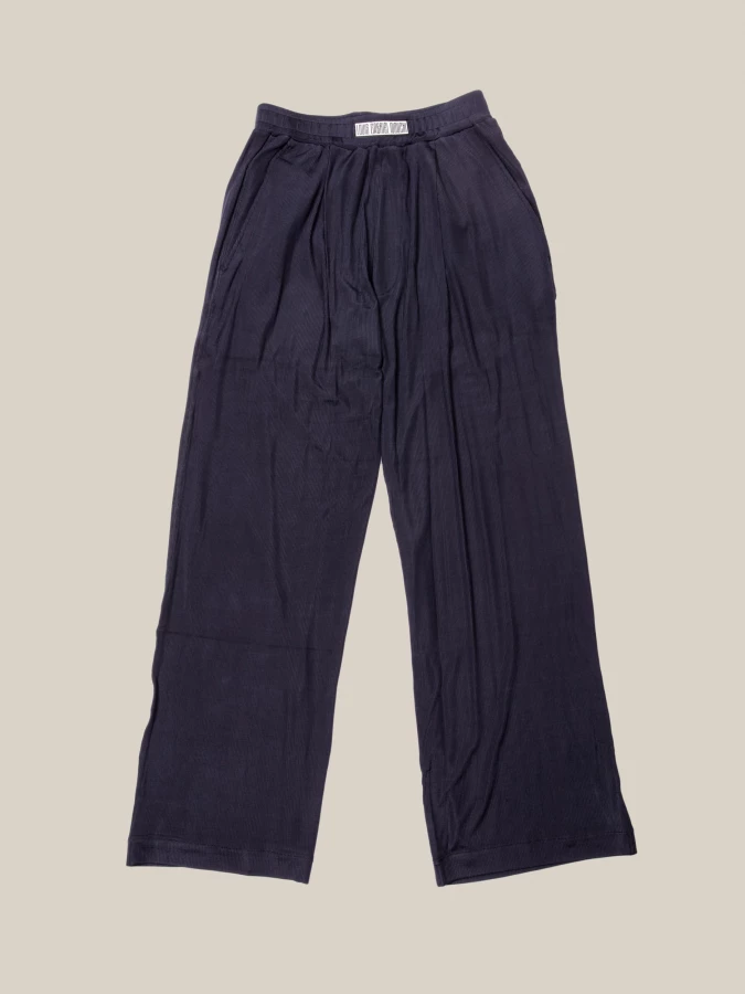 Dark Blue Elasticated Belt Jersey Wide-Leg Trousers