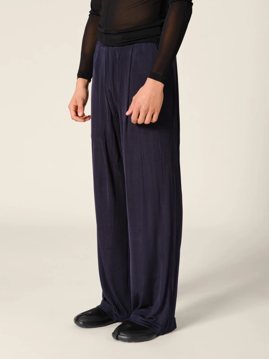Dark Blue Elasticated Belt Jersey Wide-Leg Trousers