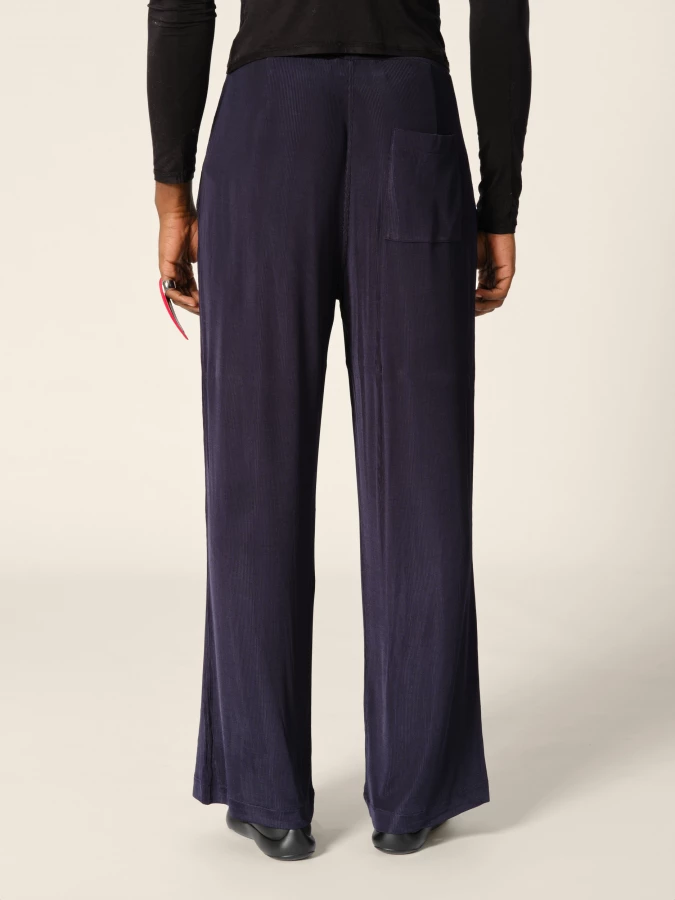 Dark Blue Elasticated Belt Jersey Wide-Leg Trousers