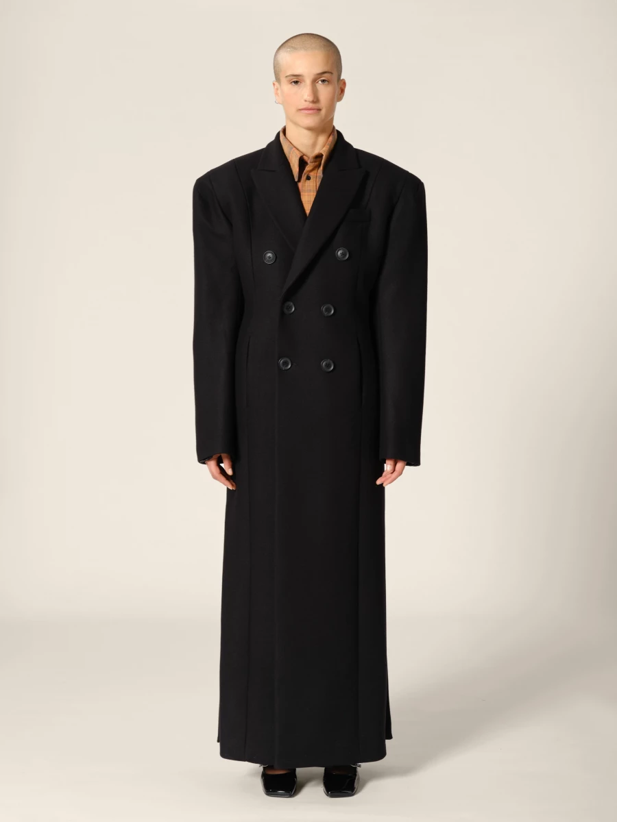 Black Double-Breasted Wool Long Coat