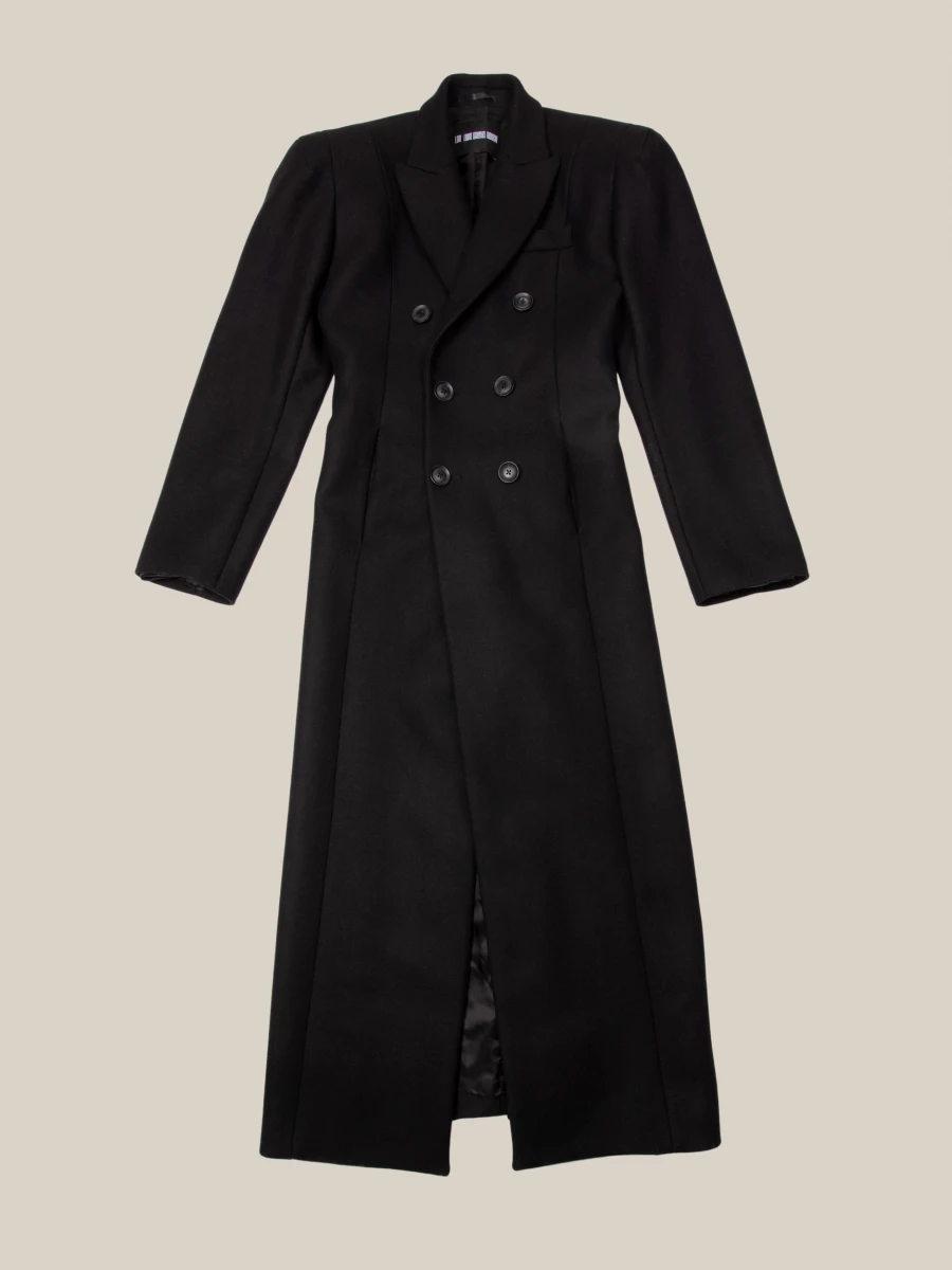 Black Double-Breasted Wool Long Coat