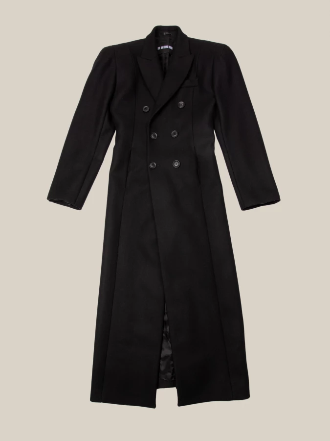 Black Double-Breasted Wool Long Coat