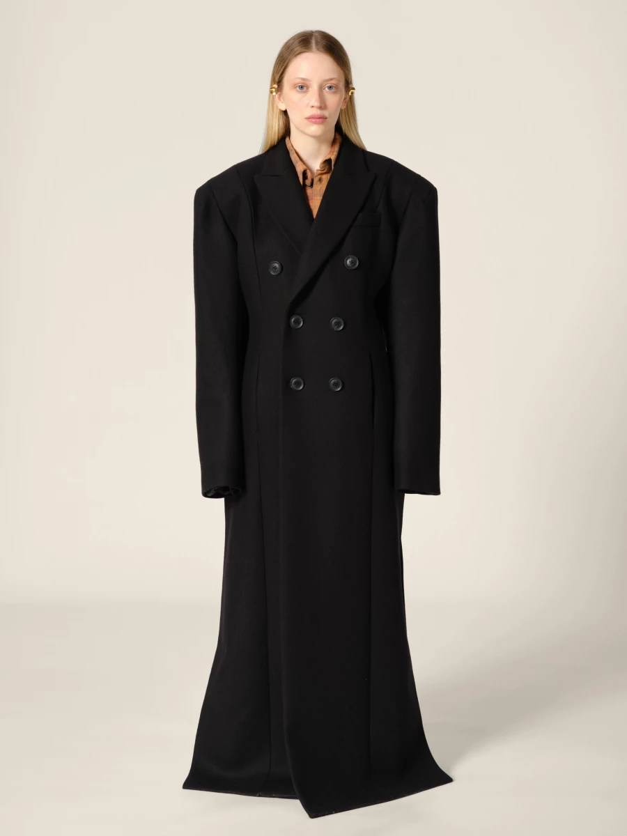Black Double-Breasted Wool Long Coat