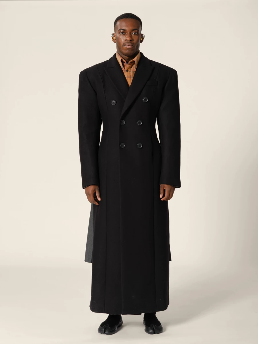 Cappotto lungo Nero Doppio petto in Lana