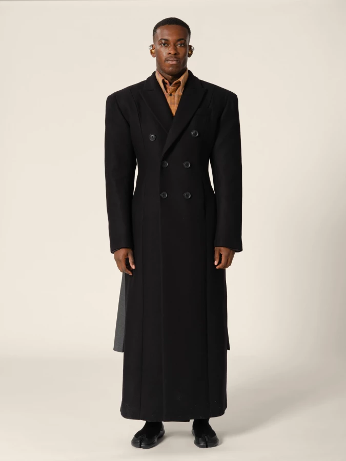 Black Double-Breasted Wool Long Coat