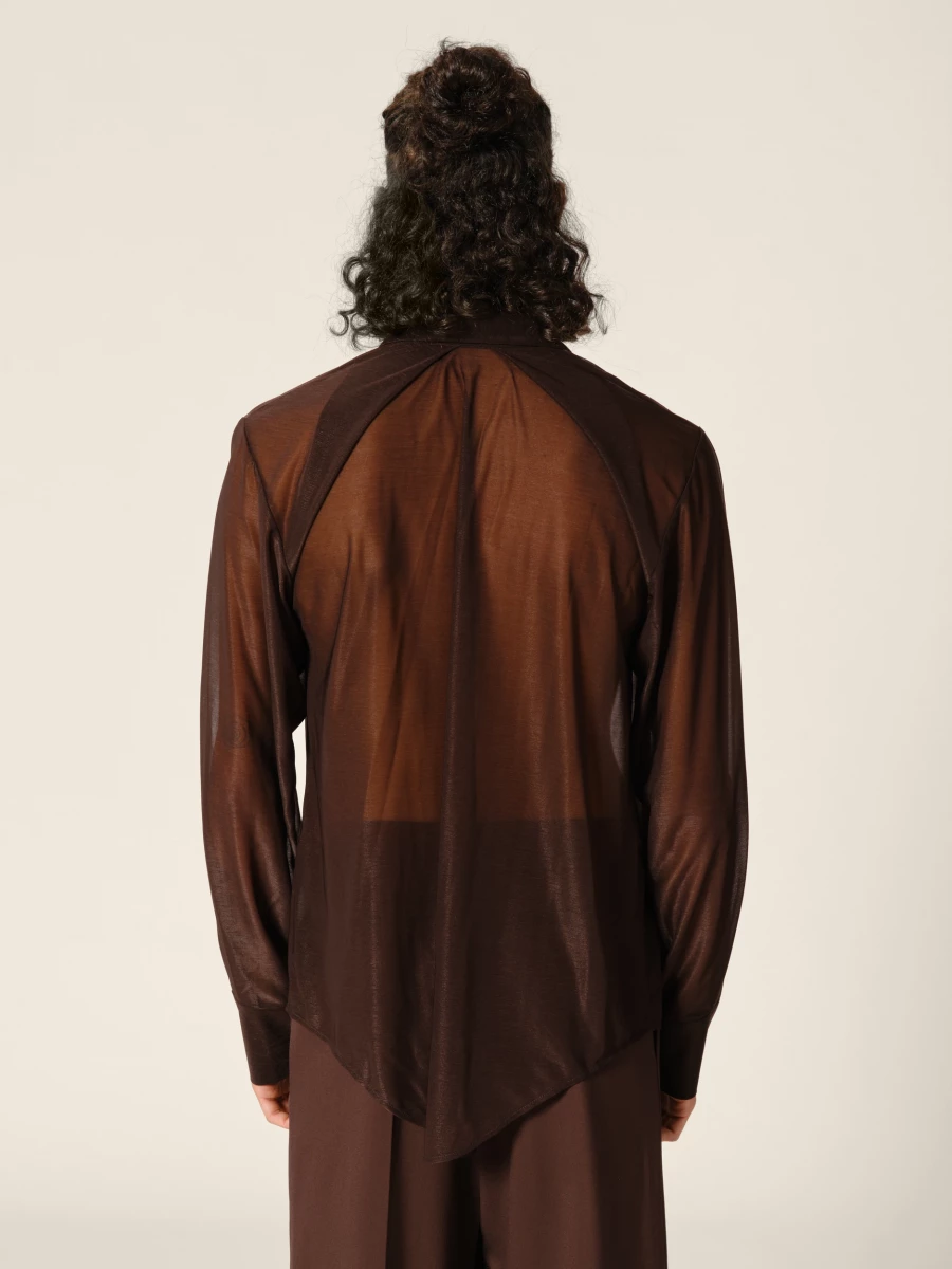 Top con trasparenze Marrone con colletto a Camicia