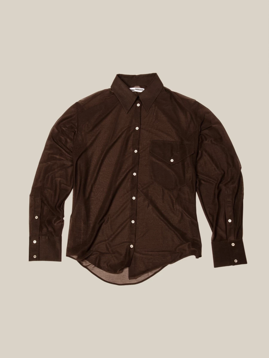 Top con trasparenze Marrone con colletto a Camicia