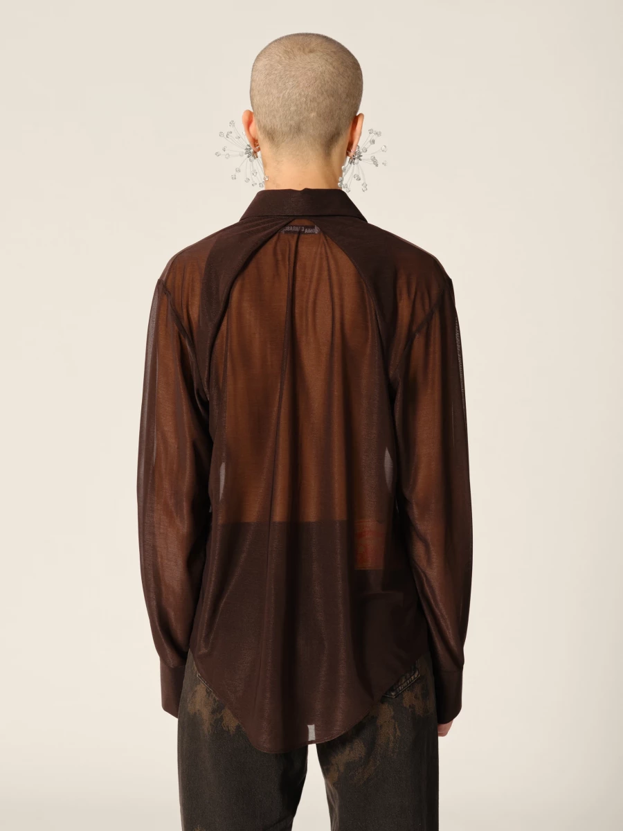 Top con trasparenze Marrone con colletto a Camicia