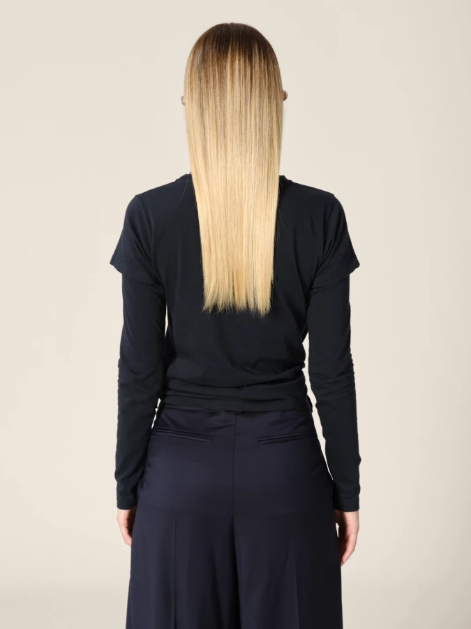 Dark Blue 'Baby' Double Sleeves Organic Cotton T-Shirt