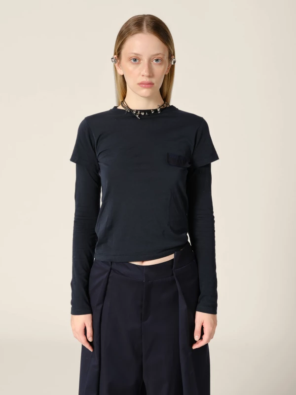 Dark Blue 'Baby' Double Sleeves Organic Cotton T-Shirt 2