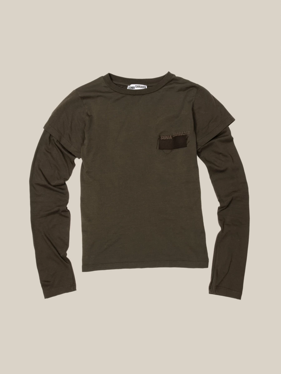 Brown 'Baby' Double Sleeves Organic Cotton T-Shirt