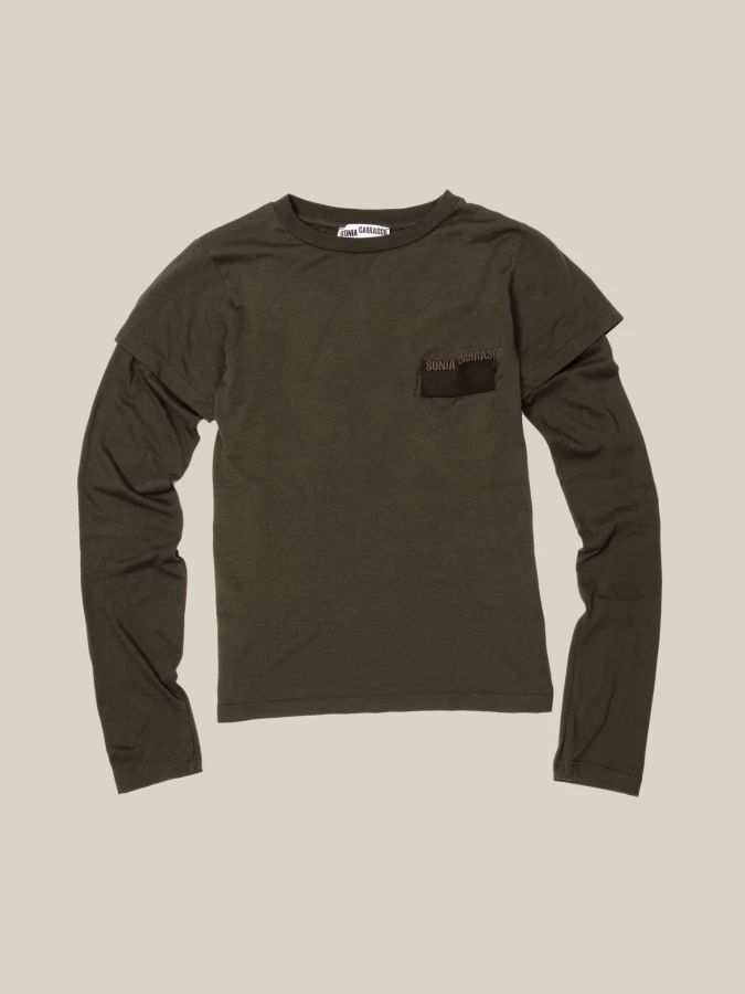 Brown 'Baby' Double Sleeves Organic Cotton T-Shirt