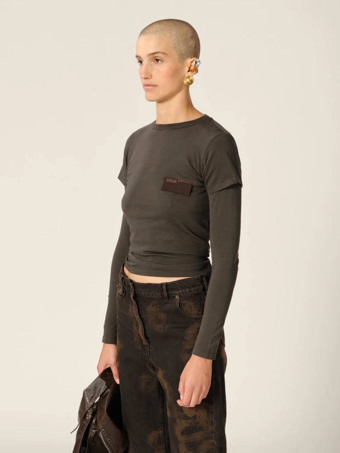 T-Shirt Marrone 'Baby' a Doppia Manica in Cotone Organico