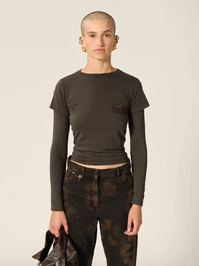 Brown 'Baby' Double Sleeves Organic Cotton T-Shirt