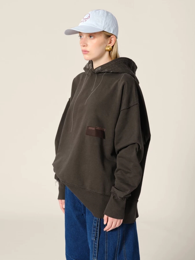 Brown Organic Cotton Hoodie with Contrasting Details